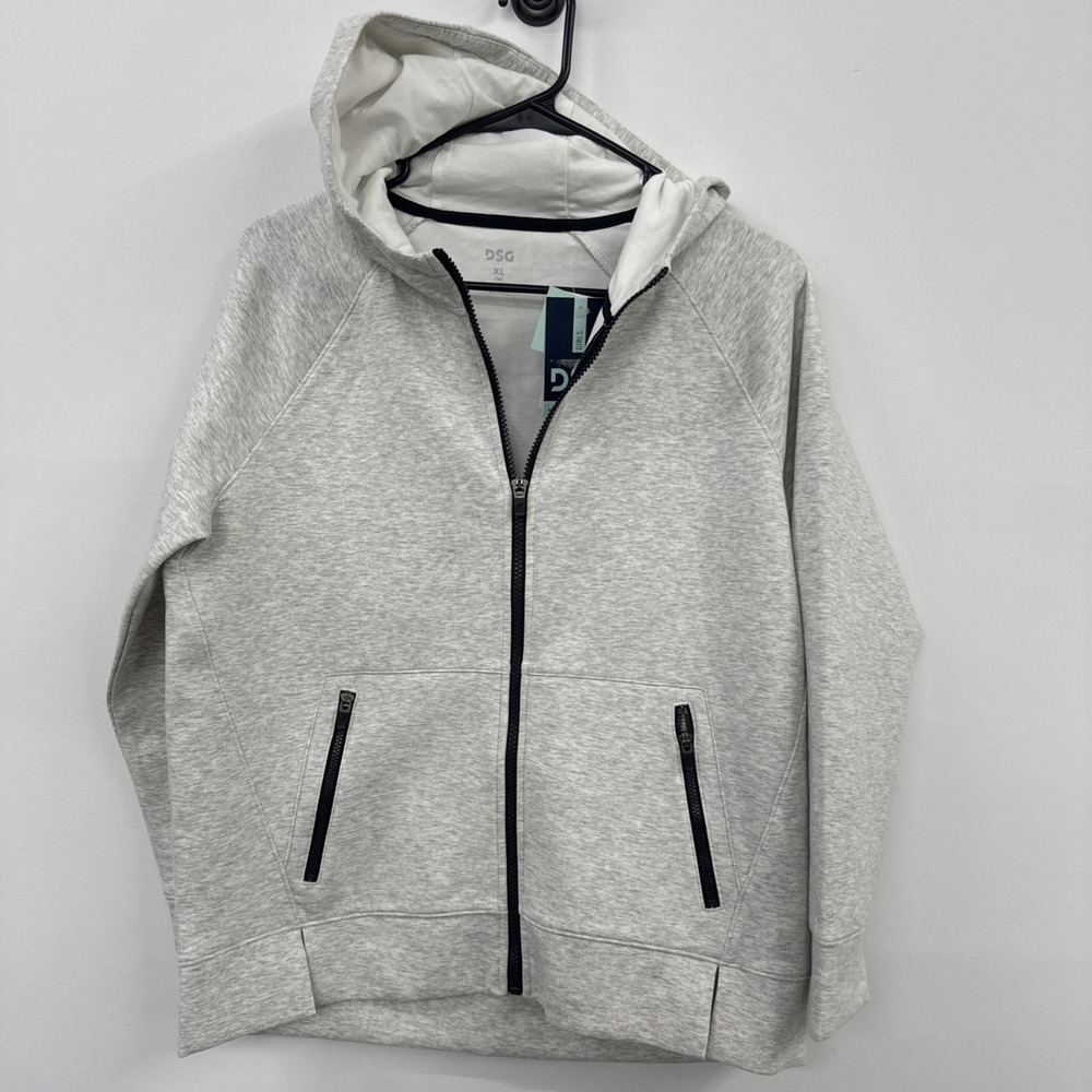 DSG Girls XL(16)‎ Sport Fleece Hoodie Full Zip Heather Grey Zip Pockets N.W.T